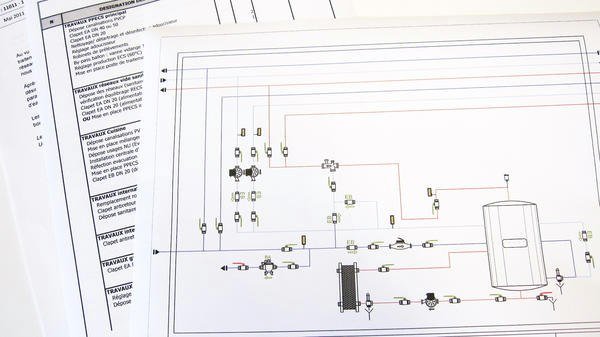Synoptique technique des réseaux, exemple présenté par Fluide Designer